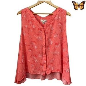 H By Halston Sleeveless V Neck Swing Button Front Viscose Top Size Medium